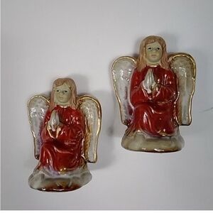 Charming Red and Gold Angel Figurines By Tow